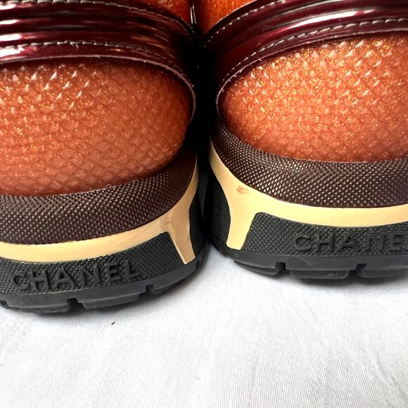 Chanel Brown Beige CC Sneakers Fabric Stretch Size 6 w/ COA - Picture 8 of 11